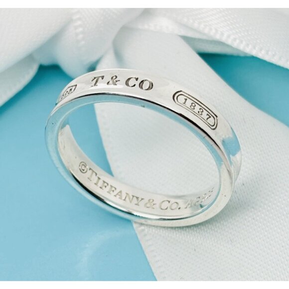 Size 10.5 Tiffany & Co 1837 Ring Narrow Concave in Sterling Silver Mens Unisex